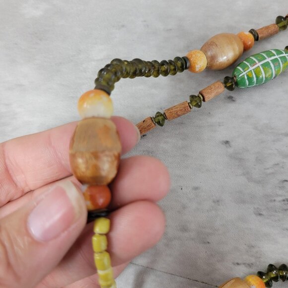 Vintage Layered Bead Necklace Wood Glass Ceramic Multi Strand Boho 19 Inch Jewel - Picture 13 of 14